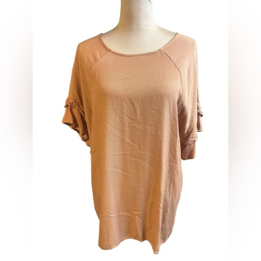 Umgee Women’s Terra Cotta Top with Gold Metallic Thread Flecks Ruffle Large